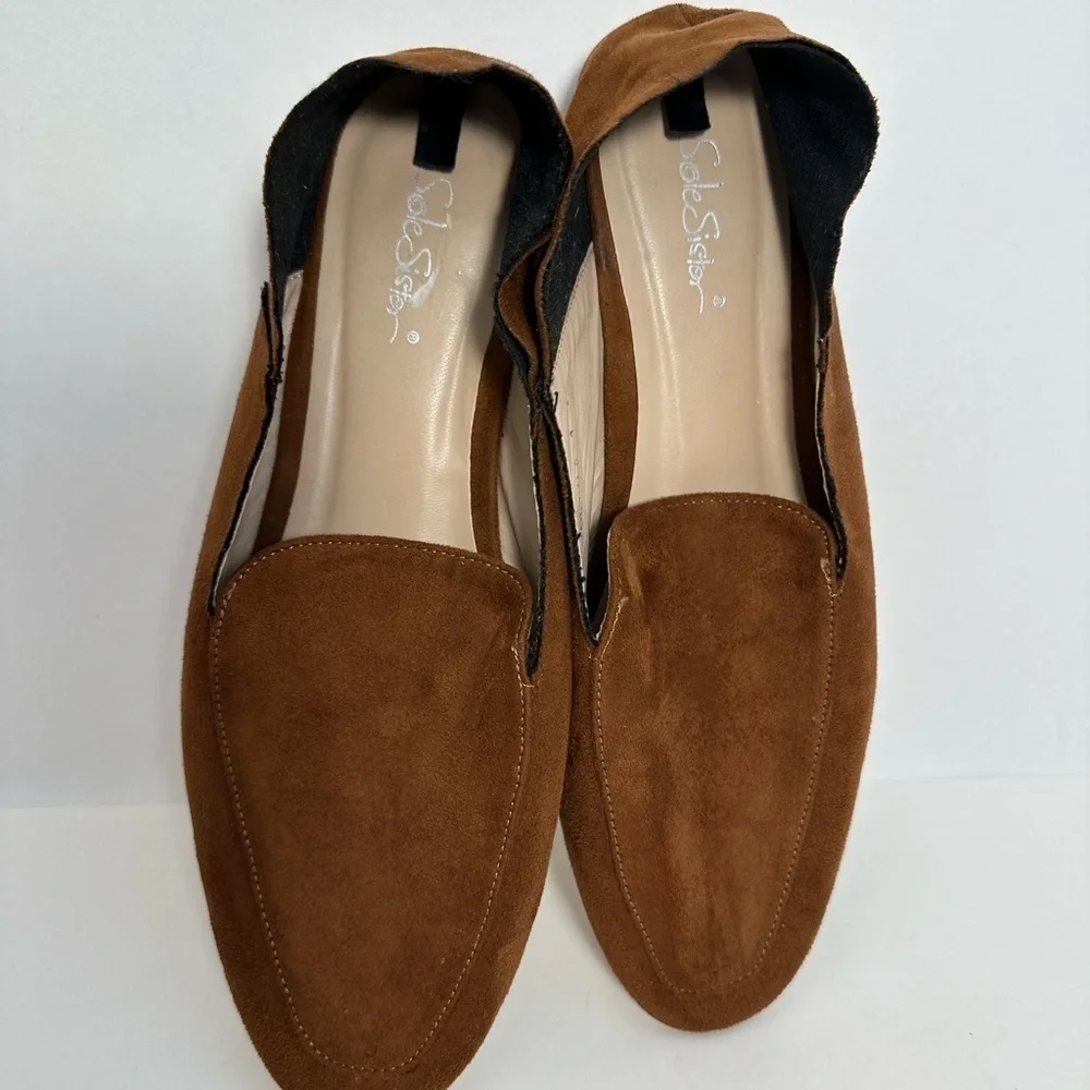 Sole Sister Gail Brown Suede Leather Collapsible Heels Slip On Flat Shoes Size 7 - Picture 2 of 9